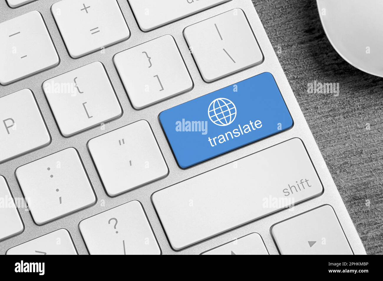 Blue button with word TRANSLATE on computer keyboard, closeup view Stock Photo