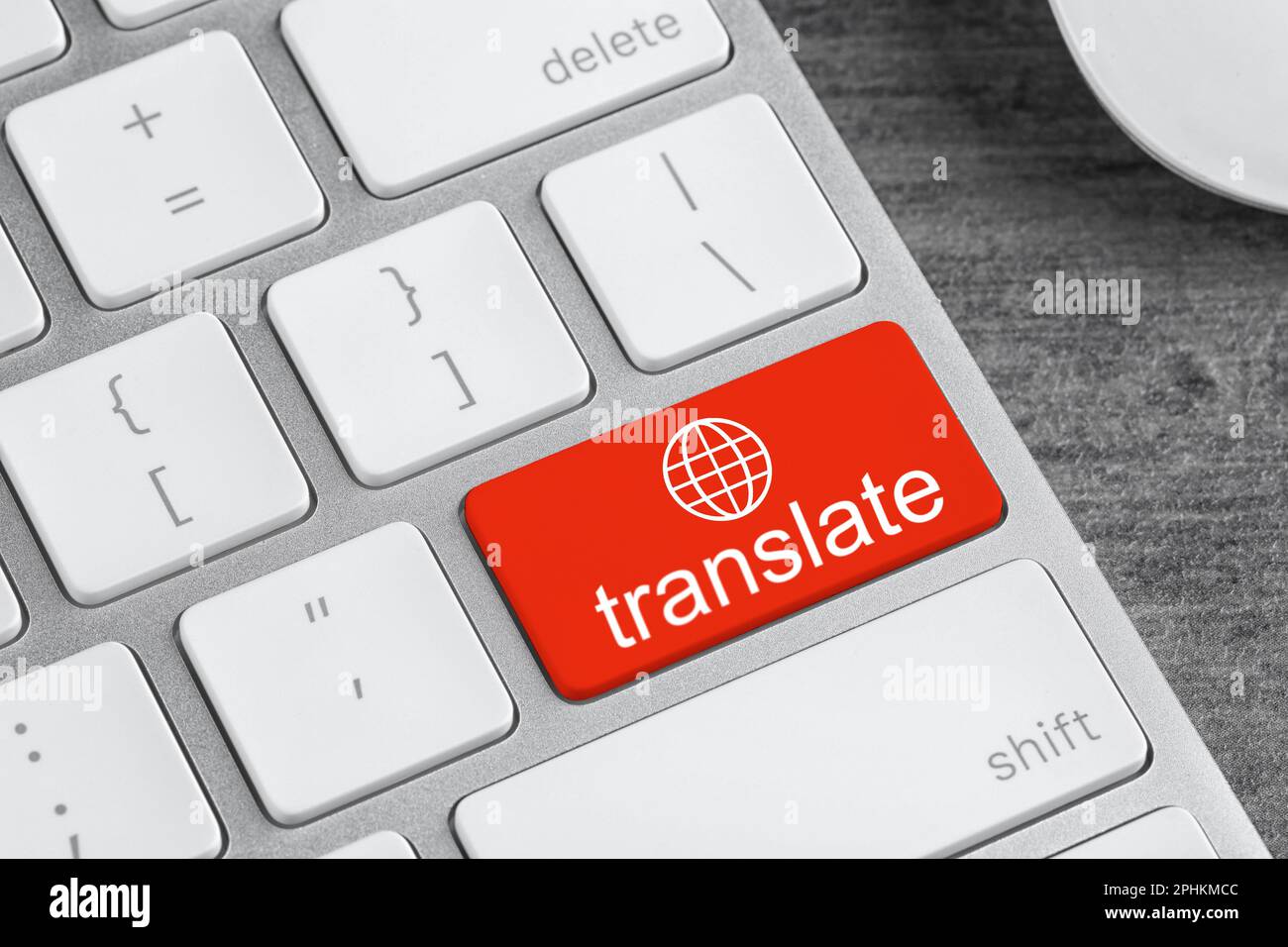 Red button with word TRANSLATE on computer keyboard, closeup view Stock Photo