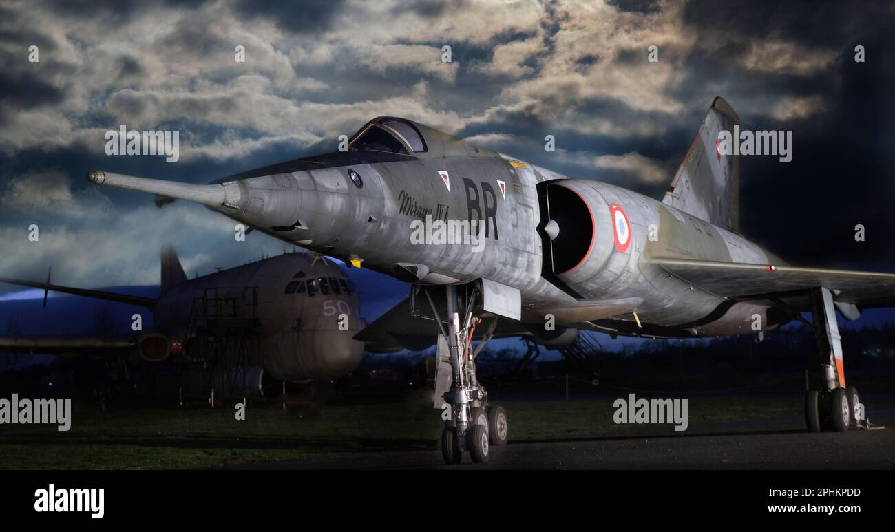 The Dassault Mirage IV was a French supersonic strategic bomber and deep-reconnaissance aircraft. Stock Photo