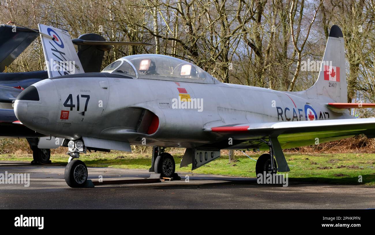 The Lockheed T-33 Shooting Star is an American subsonic jet trainer. Stock Photo