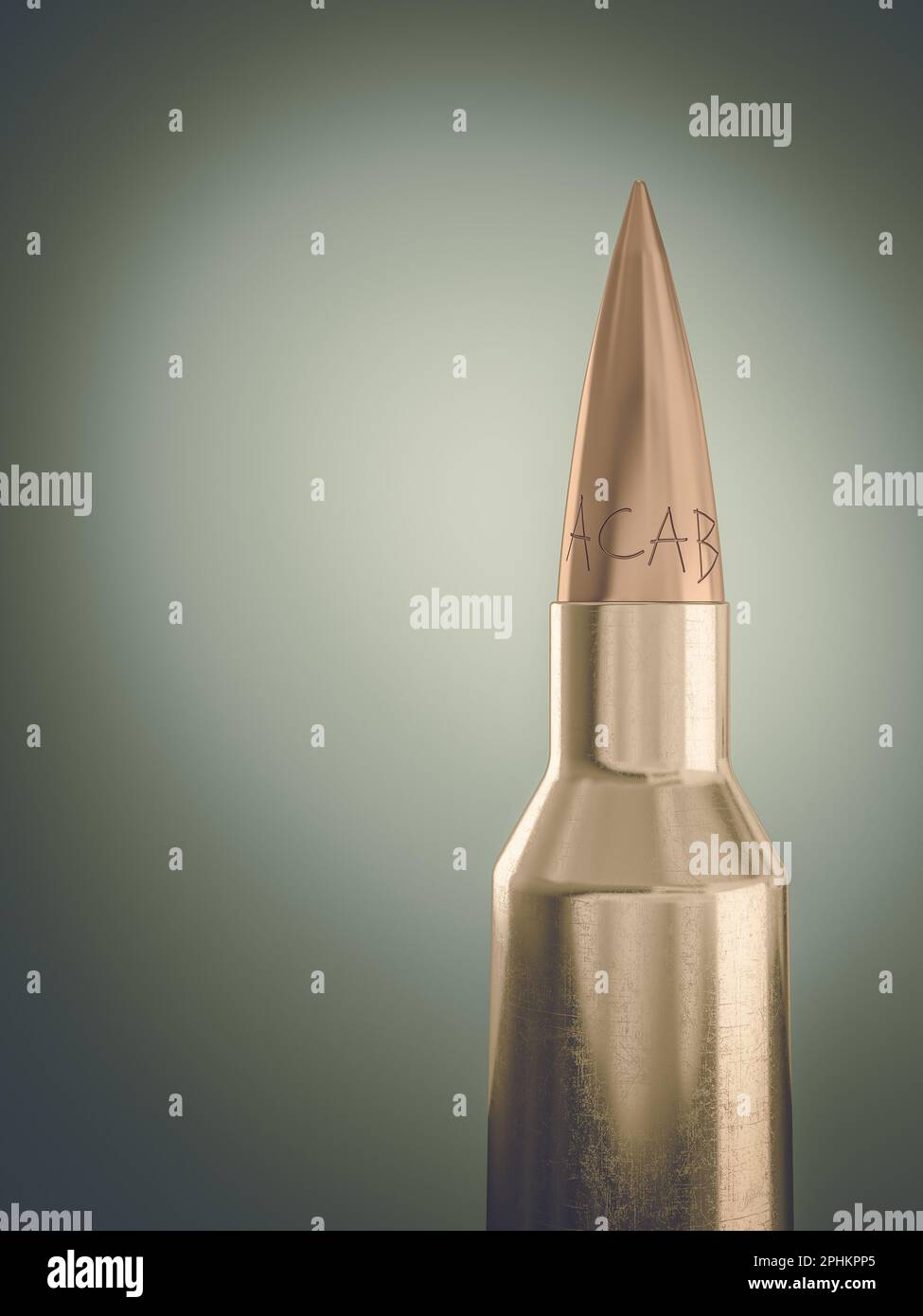 detail of rifle bullet with acab inscription. 3d render Stock Photo