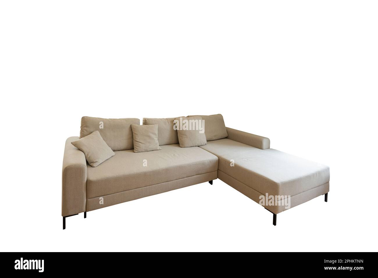 Gray Low Back Right Corner Sofa Isolated on White. Front Side View