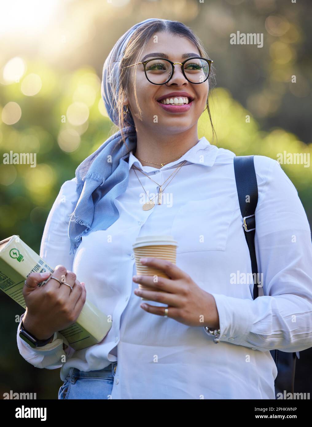 Study, book and happy woman at park, university campus or outdoor