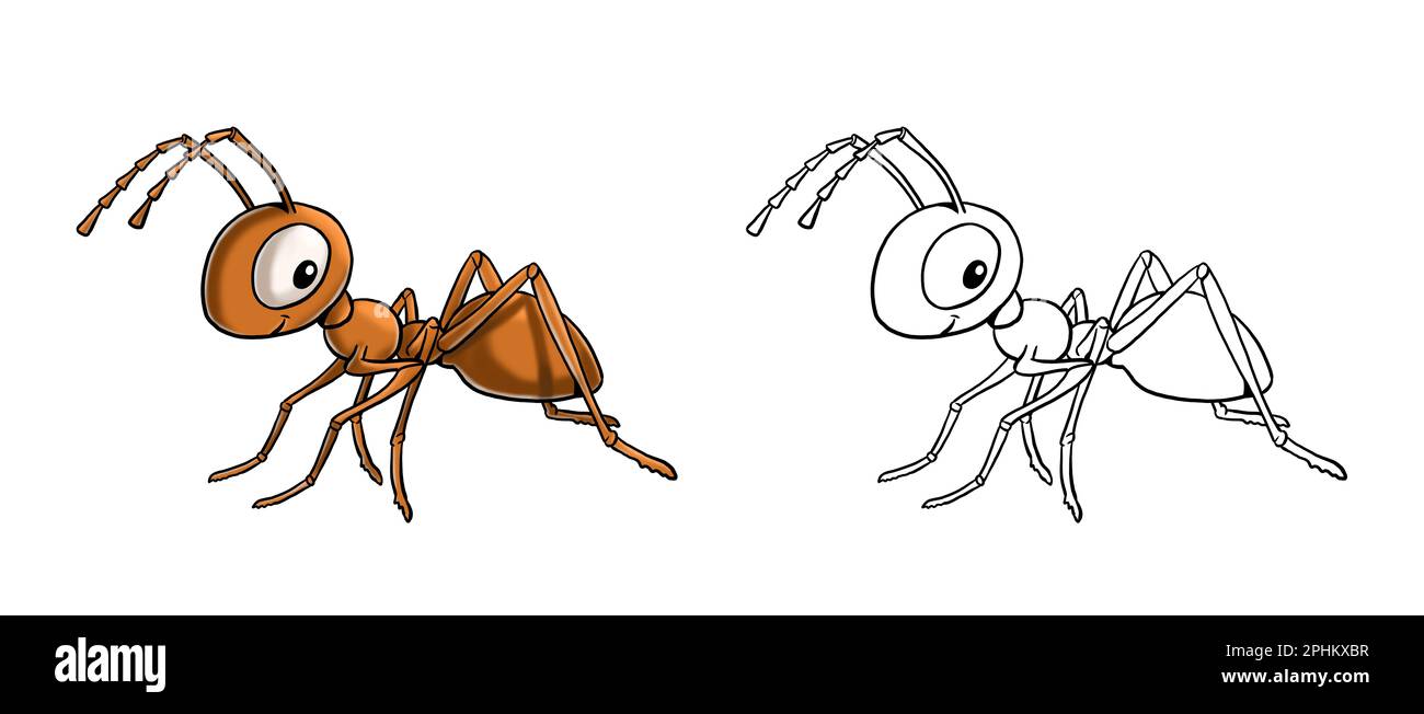 Funny ant for coloring. Template for a coloring book with funny animals. Colouring page for kids. Stock Photo