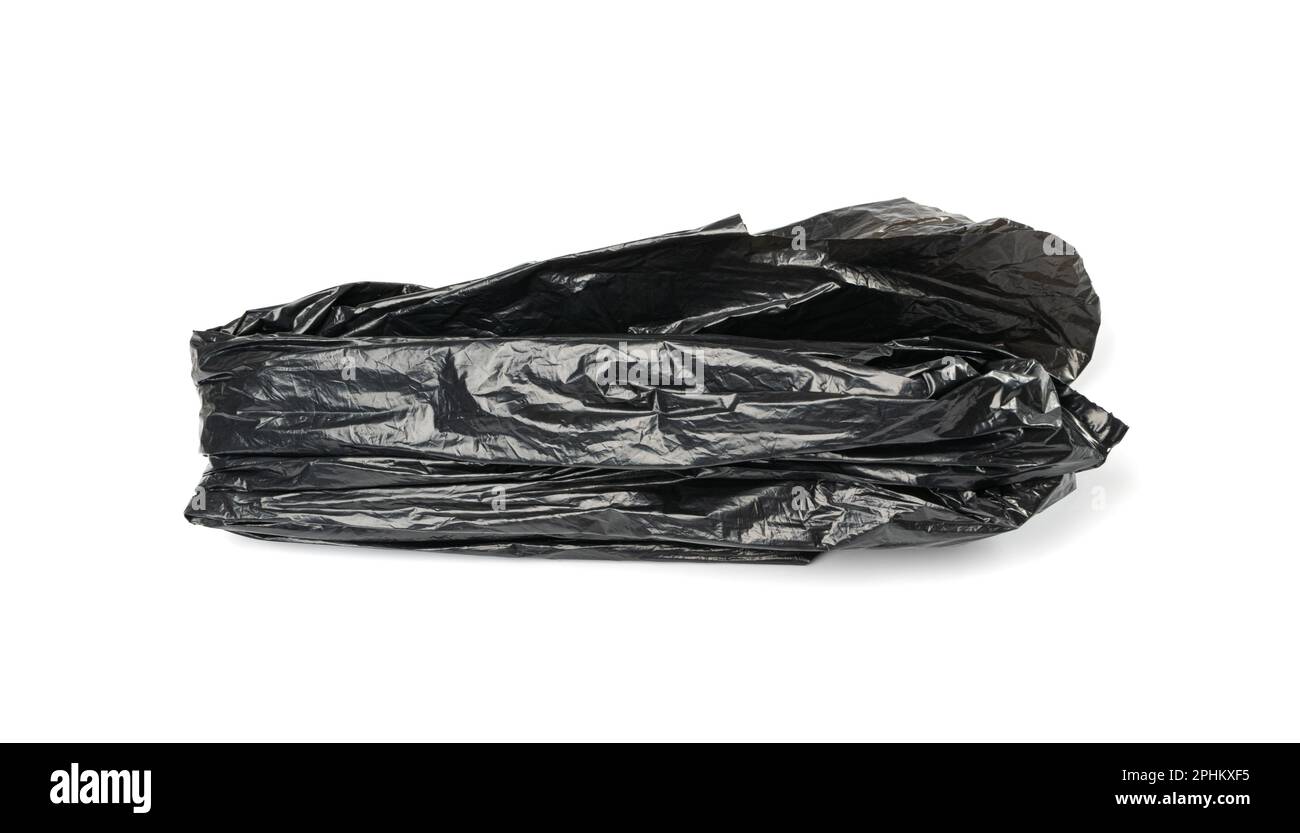Crumpled Garbage Bag Isolated. Wrinkled Trash Package, Used Plastic Bin
