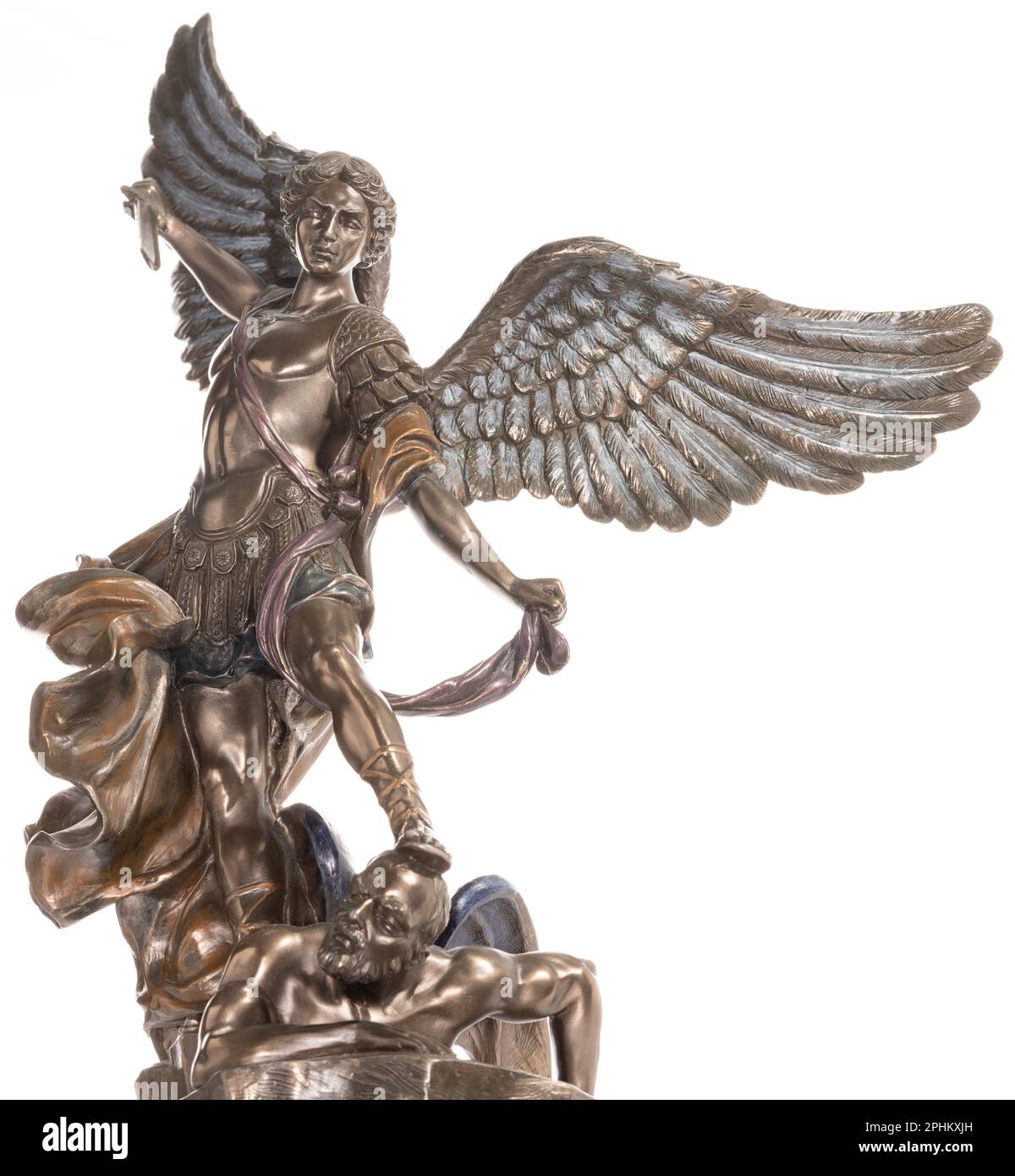 Archangel Michael bronze statue isolated on white background Stock