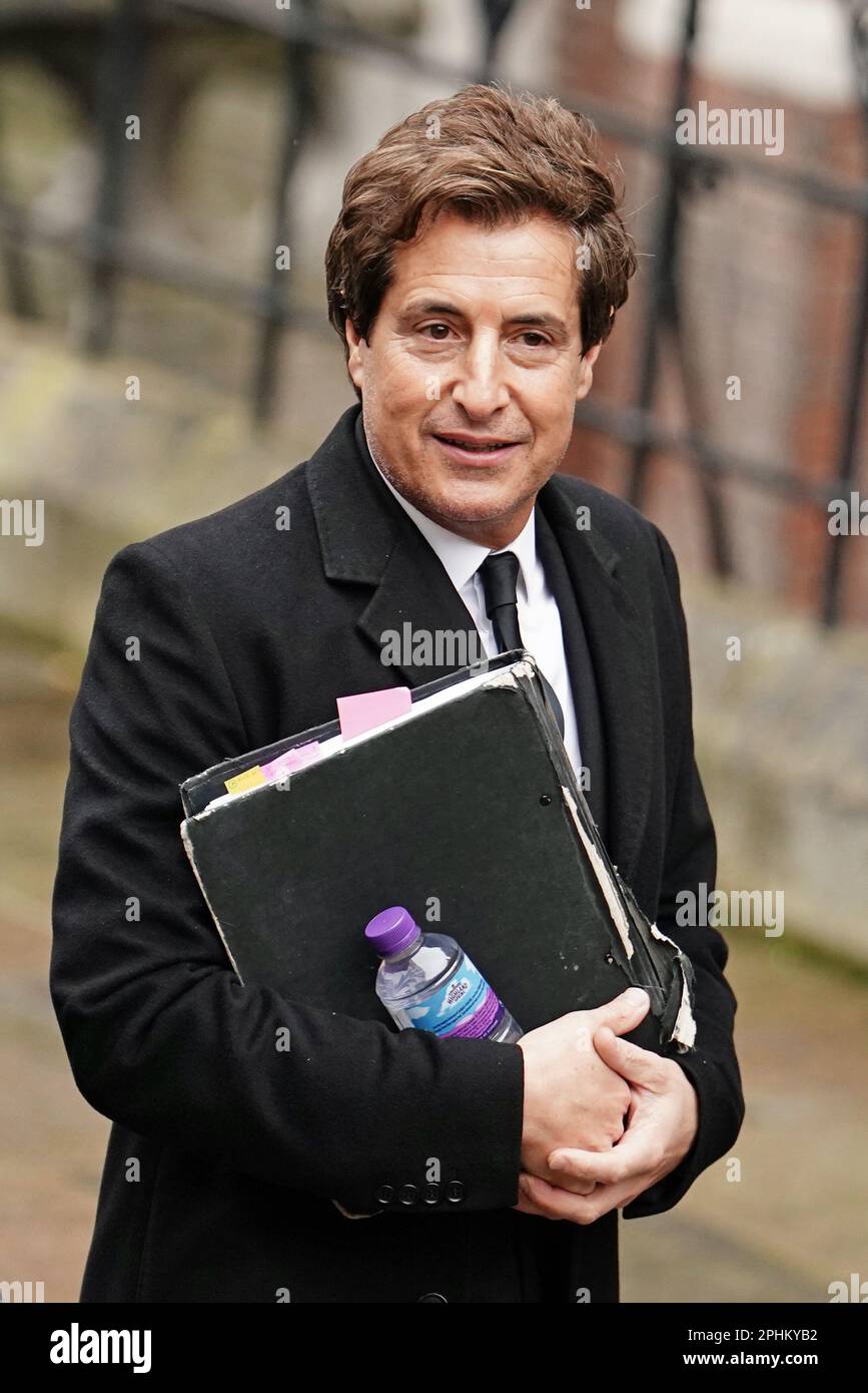 Lawyer David Sherborne arriving at the Royal Courts Of Justice, central London, ahead of a hearing claim over allegations of unlawful information gathering brought against Associated Newspapers Limited (ANL) by seven people - the Duke of Sussex, Baroness Doreen Lawrence, Sir Elton John, David Furnish, Liz Hurley, Sadie Frost and Sir Simon Hughes. Picture date: Wednesday March 29, 2023. Stock Photo