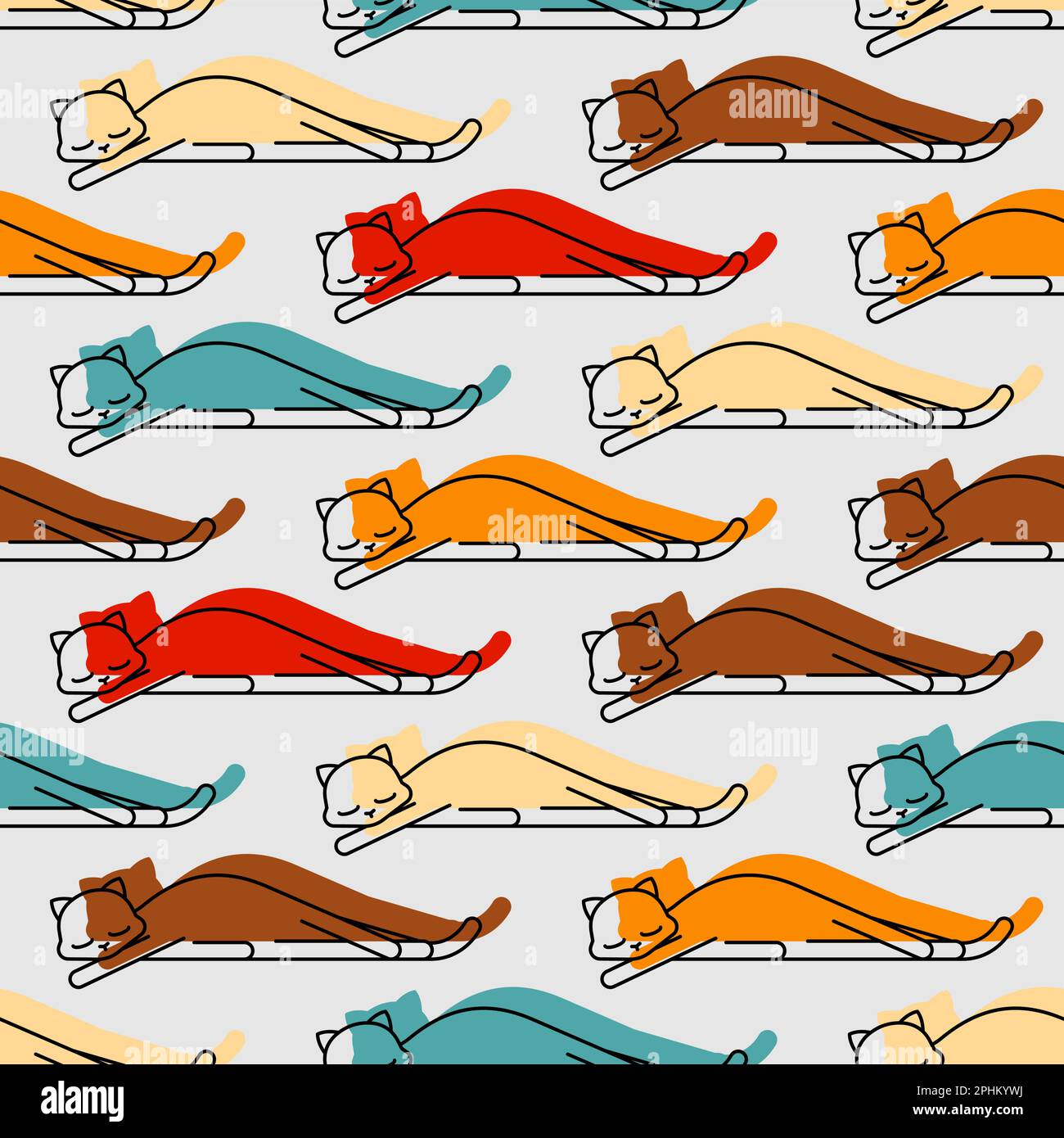 Sleeping cat pattern seamless. pet sleeping background. Vector texture Stock Vector