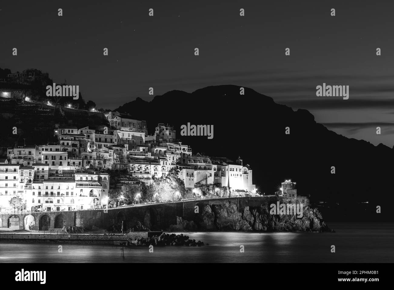 view of amalfi, amalfi coast, amalfi cathedral, sea, tranquility of the amalfi coast and symbols of mediterranean culture, naples, salerno, positano. Stock Photo