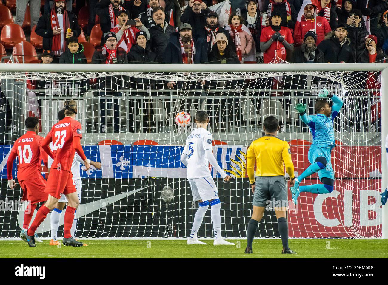 Toronto, Canada. 28th Mar, 2023. Canada team and Honduras team are seen in action during the CONCACAF Nations League qualifier game between Canada and Honduras at BMO field in Toronto. The game ended 4-1 for Canada sending it to the semifinals. Credit: SOPA Images Limited/Alamy Live News Stock Photo