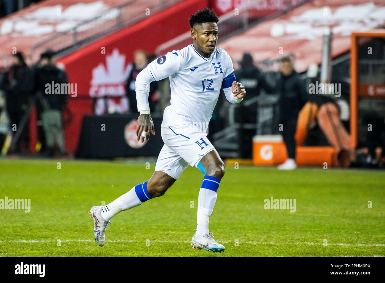 Toronto, Canada. 28th Mar, 2023. Romell Quioto #12 of Honduras team in action during the CONCACAF Nations League qualifier game between Canada and Honduras at BMO field in Toronto. The game ended 4-1 for Canada sending it to the semifinals. Credit: SOPA Images Limited/Alamy Live News Stock Photo