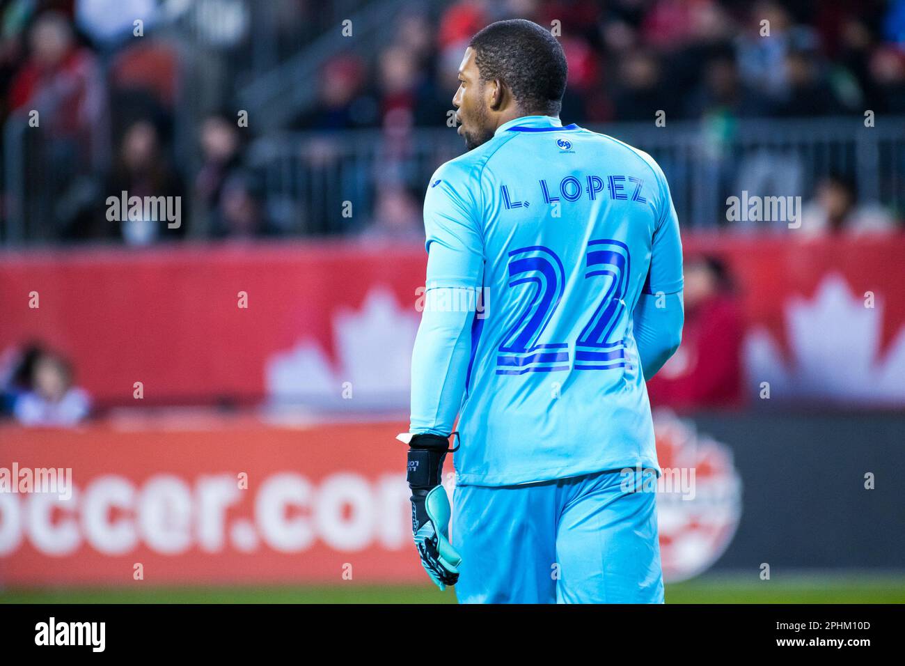 Toronto, Canada. 28th Mar, 2023. Luis Lopez #22 of Honduras team in action during the CONCACAF Nations League qualifier game between Canada and Honduras at BMO field in Toronto. The game ended 4-1 for Canada sending it to the semifinals. Credit: SOPA Images Limited/Alamy Live News Stock Photo
