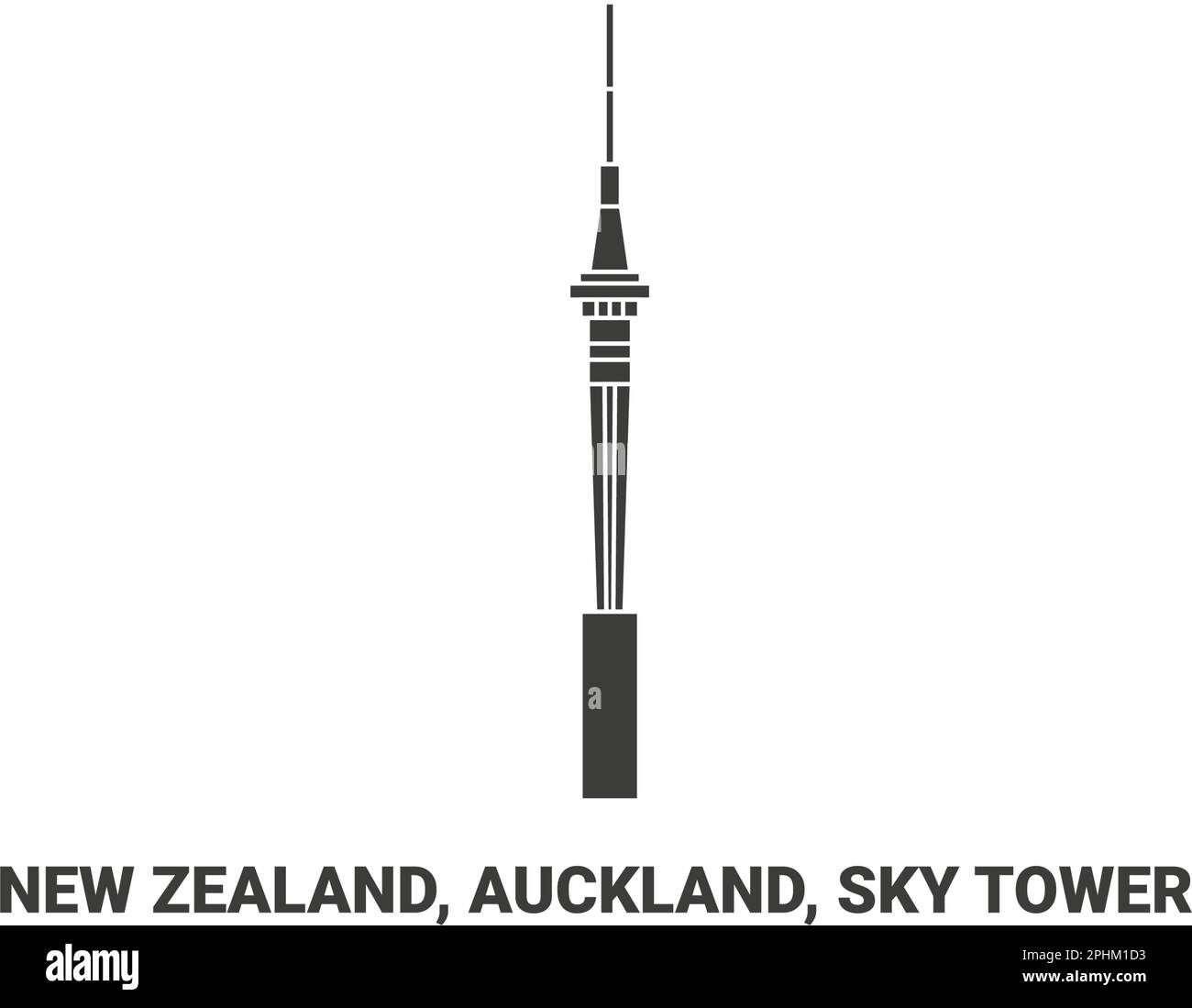 New Zealand Auckland Sky Tower Travel Landmark Vector Illustration 