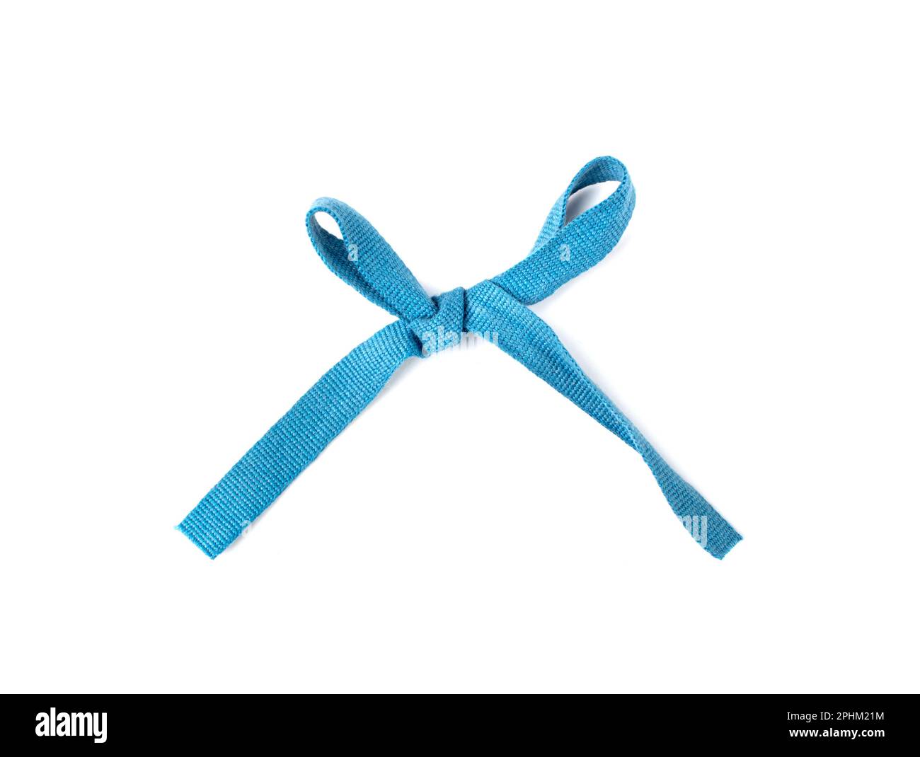 Braid Bow Isolated, Cotton Rope Bows, Blue Packaging Cord Knots, Knotted Rustic Gift, Eco-Friendly Natural Blue Rope Bow on White Background Stock Photo