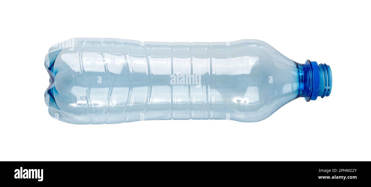 Blue Plastic Bottle Isolated, Empty Plastic Bottle, Global Pollution Concept, Water Pet Bottles on White Background Stock Photo