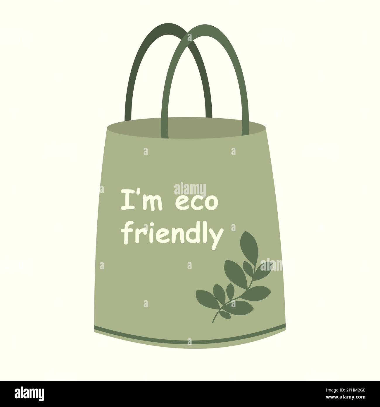 Eco bag with text vector Illustration. Reusable shopping bag with lettering I am Eco Friendly. Ecology shopping. Handbag with typography Stock Vector