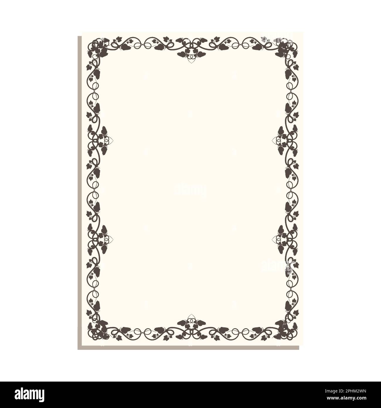 Vertical frame with vines and leaves for decorative design of book