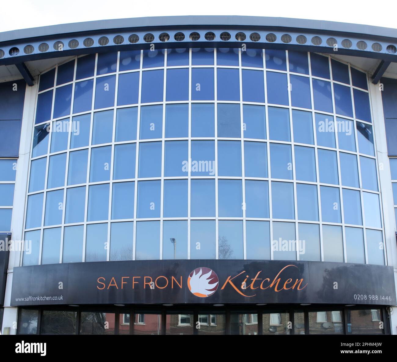 Saffron Kitchen Indian restaurant on Lea Bridge Road, Leyton, east London, England, United Kingdom. Stock Photo