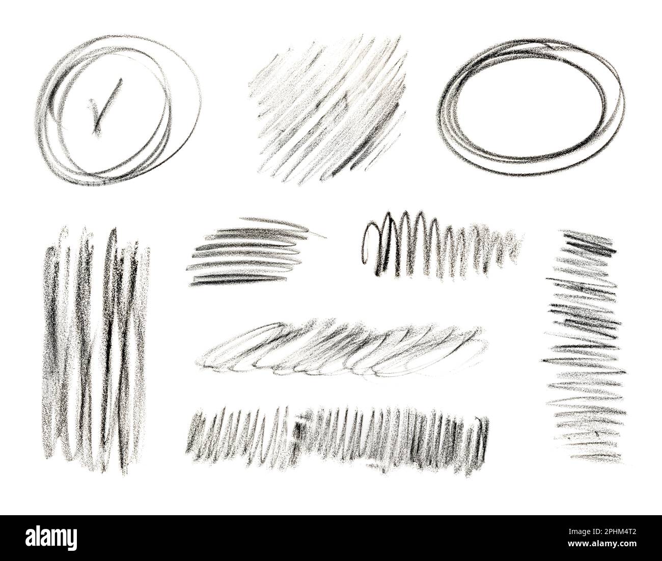 Charcoal Strokes Set, Crayon Scribble Isolated, Hand Drawn Chalk