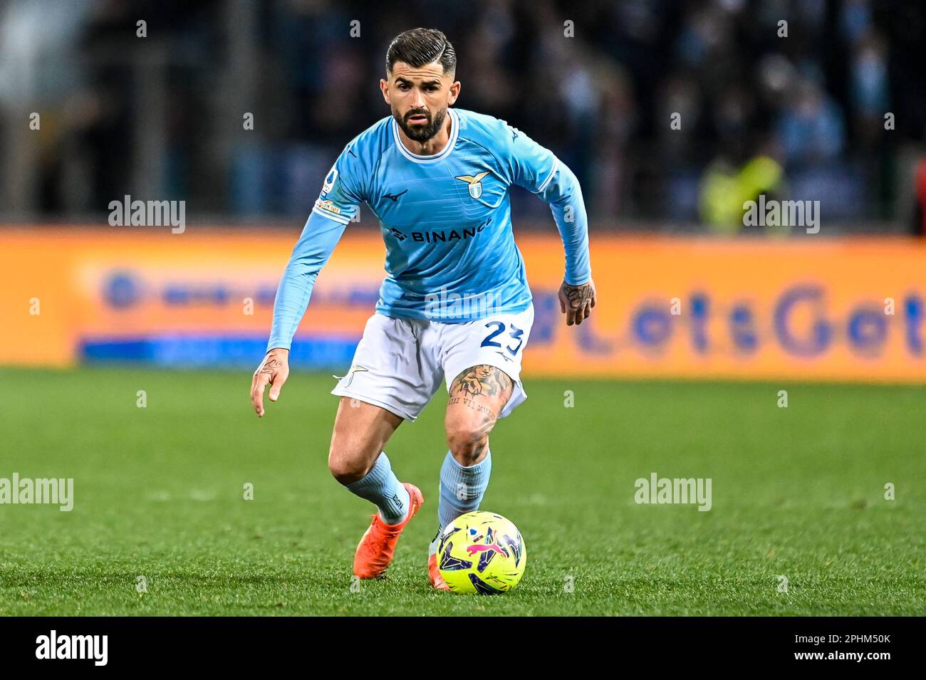 Bologna, Italy. 11th Mar, 2023. Lazioâ&#x80;&#x99;s Elseid Hysaj portrait in action during Bologna FC vs SS Lazio, italian soccer Serie A match in Bologna, Italy, March 11 2023 Credit: Independent Photo Agency/Alamy Live News Stock Photo