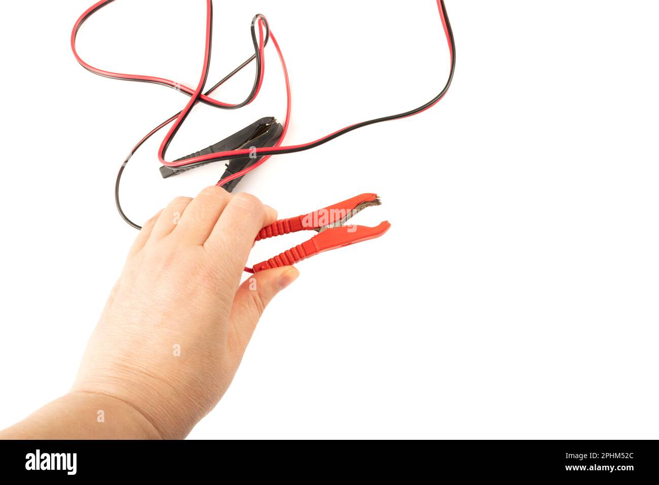 Jumper Cable in Hand Isolated, Battery Charger Clips, Car Problems