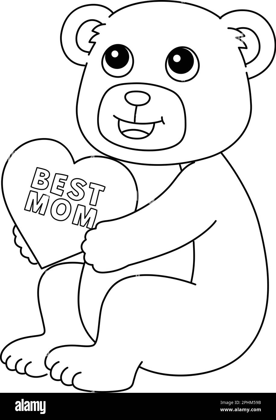 Best Mom Teddy Bear Isolated Coloring Page  Stock Vector