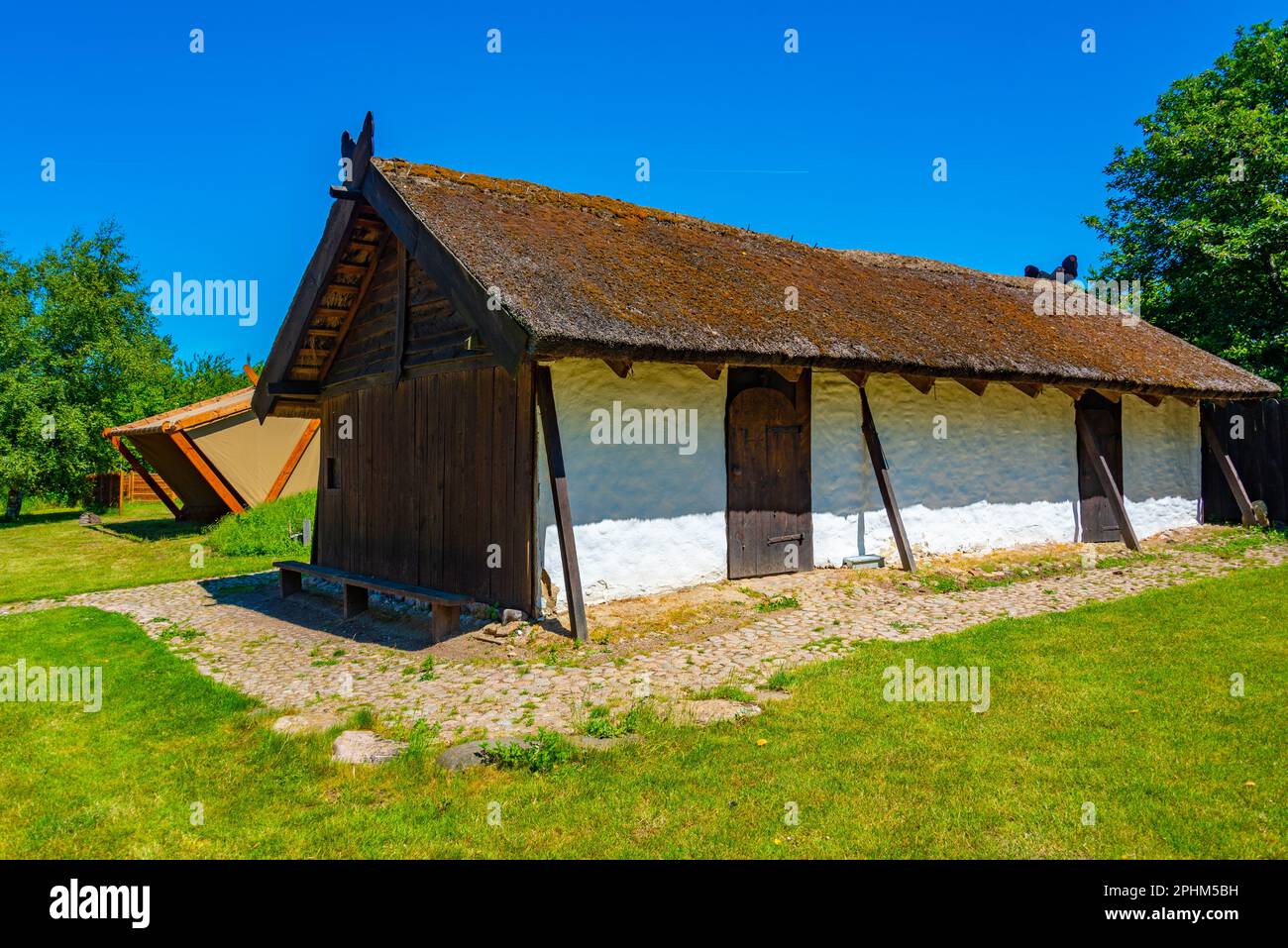 Reconstructed viking houses at Denmark Stock Photo Alamy