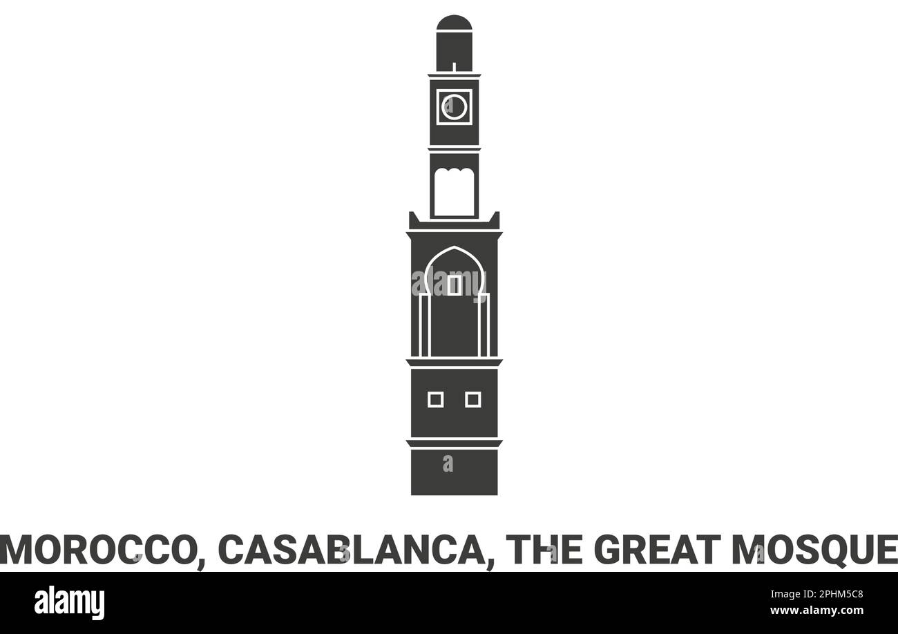 Morocco, Casablanca, The Great Mosque, travel landmark vector illustration Stock Vector
