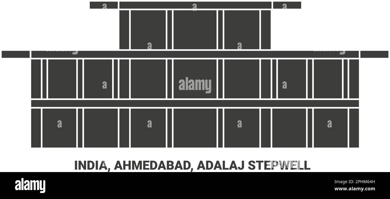 India, Ahmedabad, Adalaj Stepwell travel landmark vector illustration Stock Vector