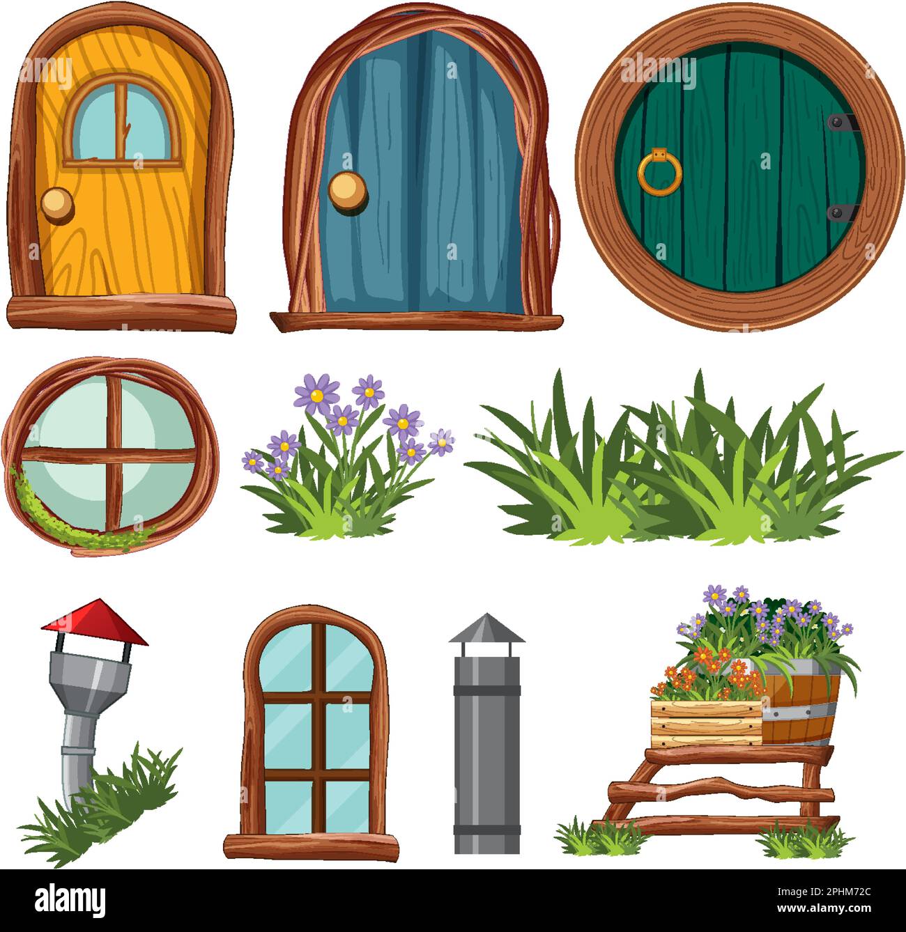 Set of fairy tales house elements illustration Stock Vector