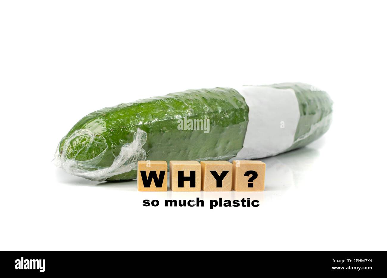 Plastic Wrapped Cucumber Isolated, Vegetable in Film Packaging, Film