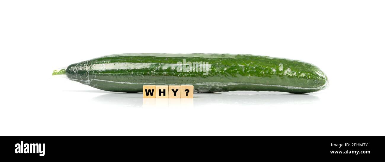 Why so Much Plastic Packaging? Cucumber Vegetable in Film Packaging