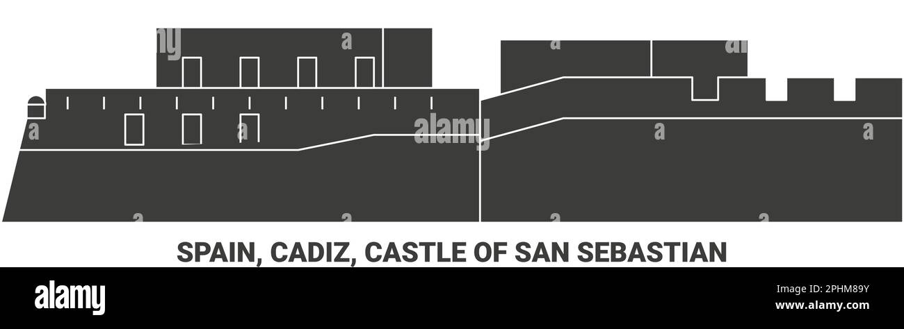 Spain, Cadiz, Castle Of San Sebastian travel landmark vector illustration Stock Vector