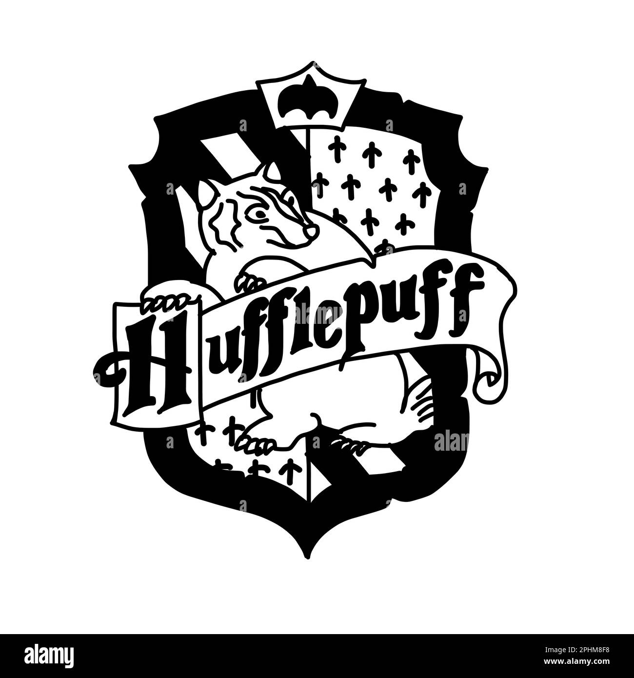 Harry Potter Hufflepuff logo in cartoon doodle style. Vector illustration isolated on white background. Stock Vector