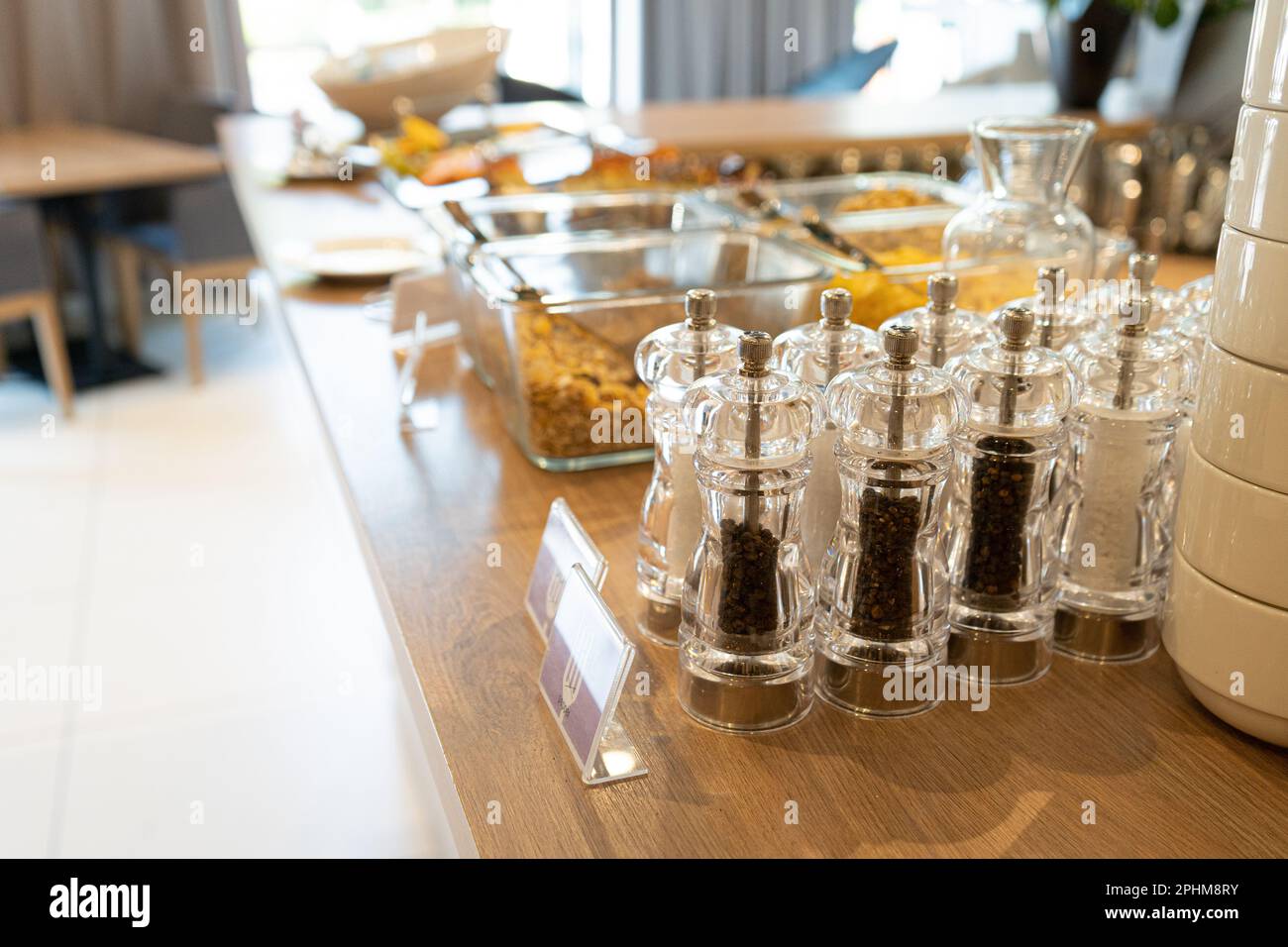 Spices at Hotel Breakfast Buffet, Salt and Pepper Shaker Set Stock