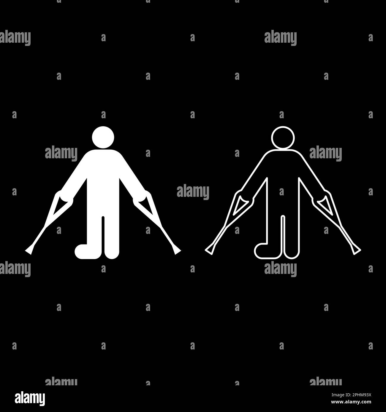 Man with broken leg crutch cane gypsum foot stick using sticks person