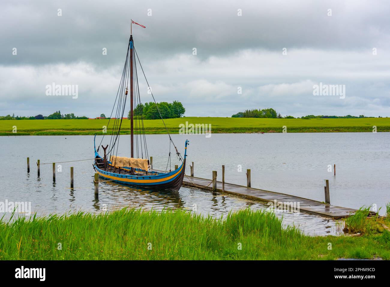 Reconstructed wooden boat at Vikingemuseet Ladby in Denmark Stock Photo