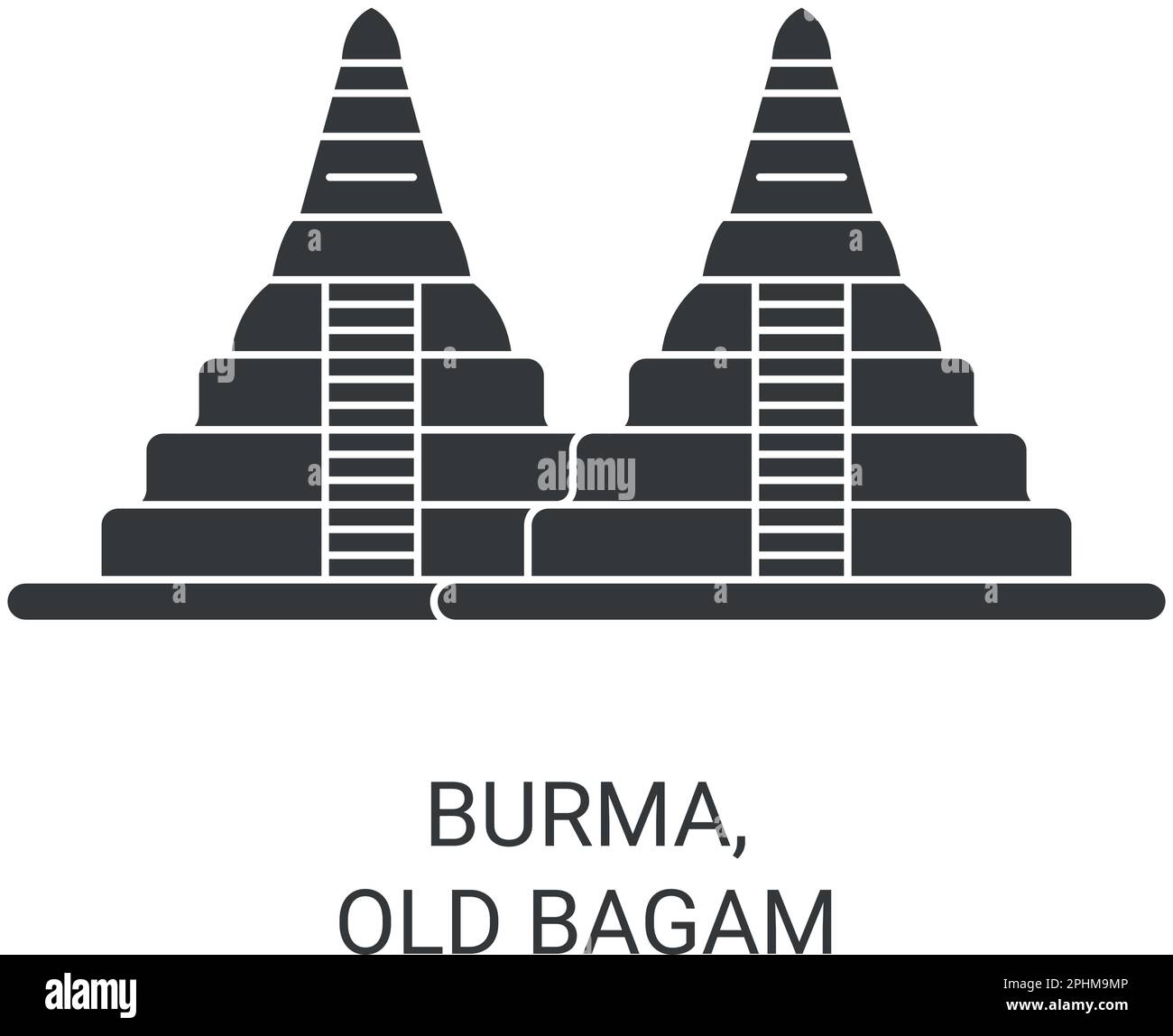 Burma, Old Bagam travel landmark vector illustration Stock Vector