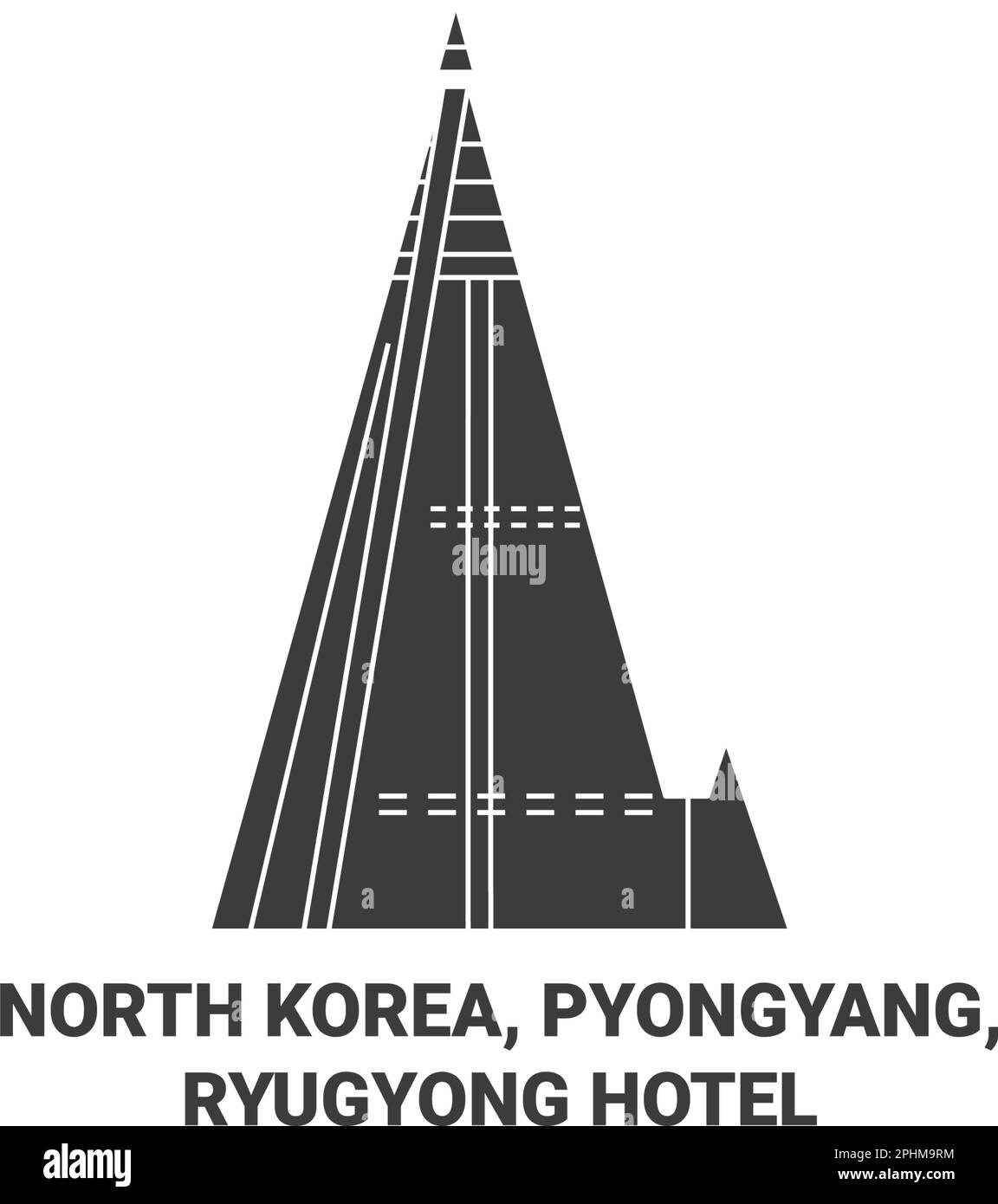 North Korea, Pyongyang, Ryugyong Hotel travel landmark vector illustration Stock Vector