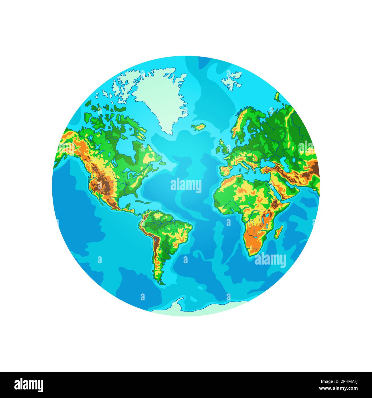 Physical World map in globe shape  Stock Vector