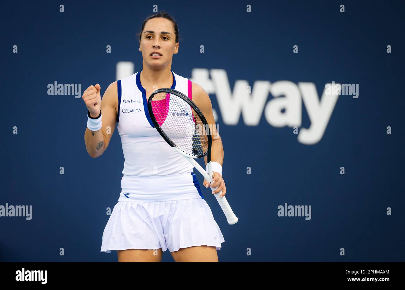 Martina Trevisan of Italy in action during the fourth round of the 2023 Miami Open, WTA 1000 tennis tournament on March 27, 2023 in Miami, USA - Photo: Rob Prange/DPPI/LiveMedia Stock Photo