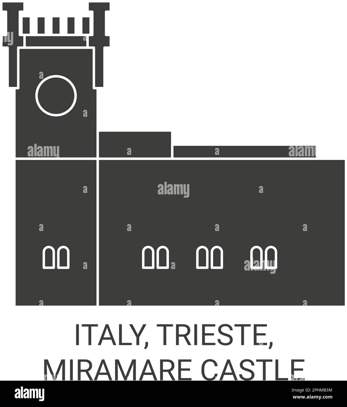 Italy, Trieste, Miramare Castle travel landmark vector illustration Stock Vector
