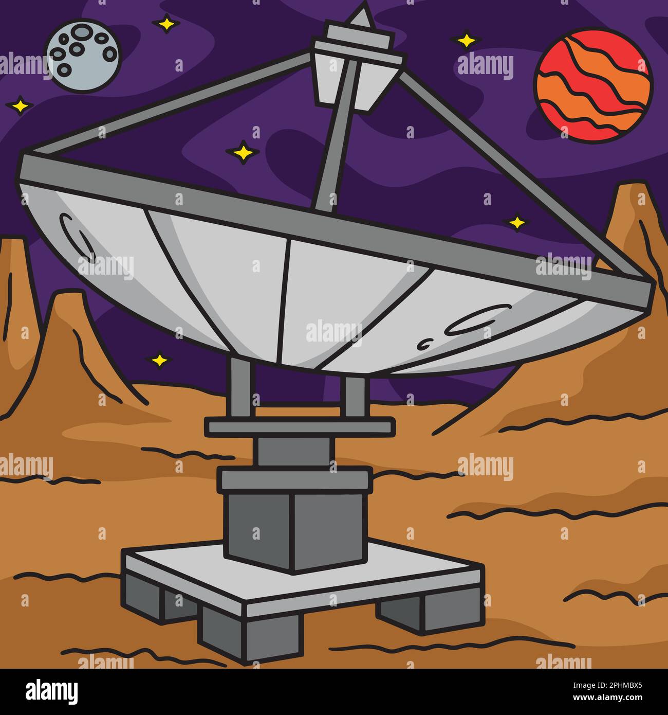 Space Radar Satellite Colored Cartoon Illustration Stock Vector Image