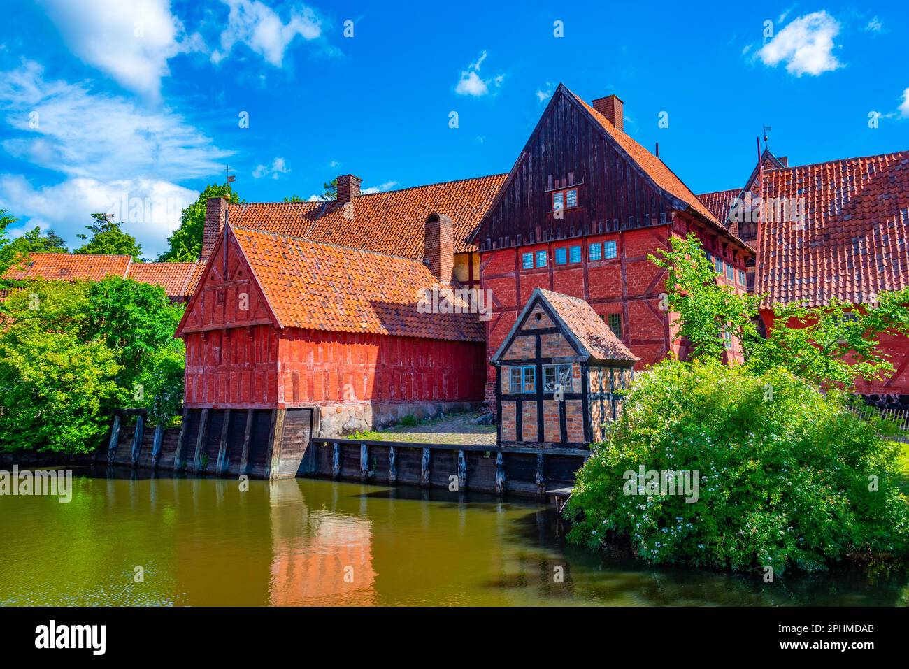 Colorful houses in Den Gamle By open-air museum in Aarhus, Denmark. Stock Photo
