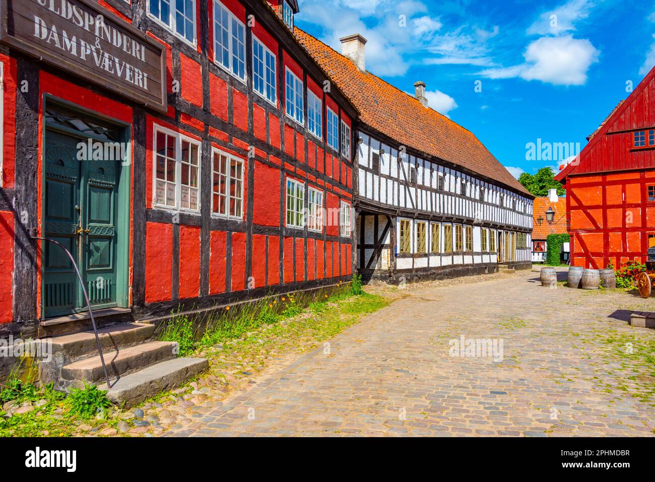 Colorful houses in Den Gamle By open-air museum in Aarhus, Denmark. Stock Photo
