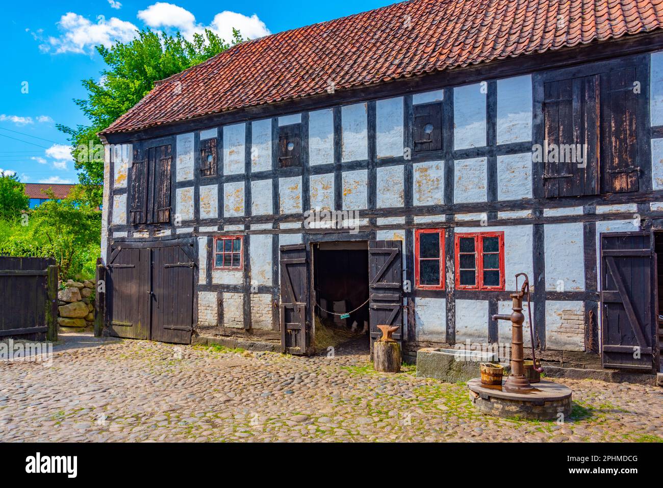 Colorful houses in Den Gamle By open-air museum in Aarhus, Denmark. Stock Photo