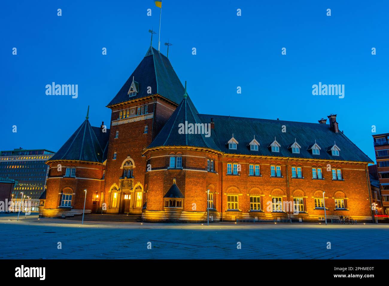 Night view of Toldboden house in Aarhus, Denmark. Stock Photo