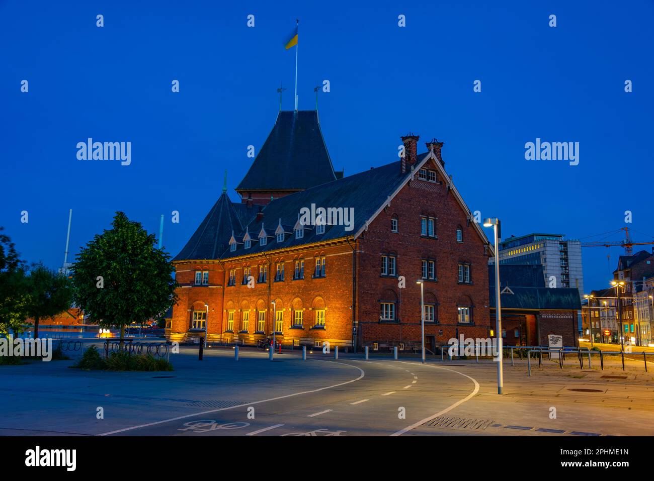 Night view of Toldboden house in Aarhus, Denmark. Stock Photo