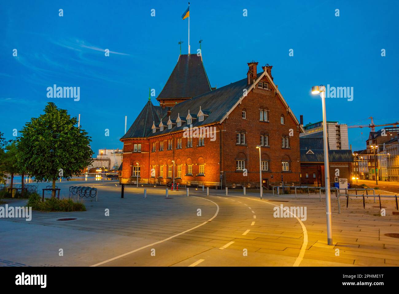 Night view of Toldboden house in Aarhus, Denmark. Stock Photo