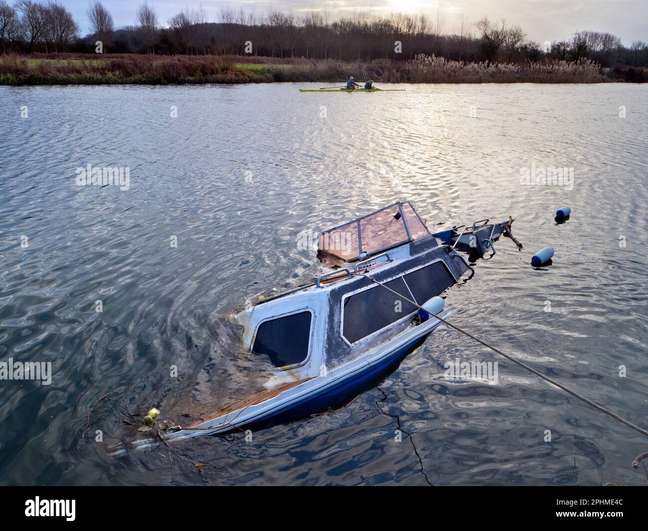 A pleasure boat has sunk on the Thames by Abingdon Marina. Maybe it was